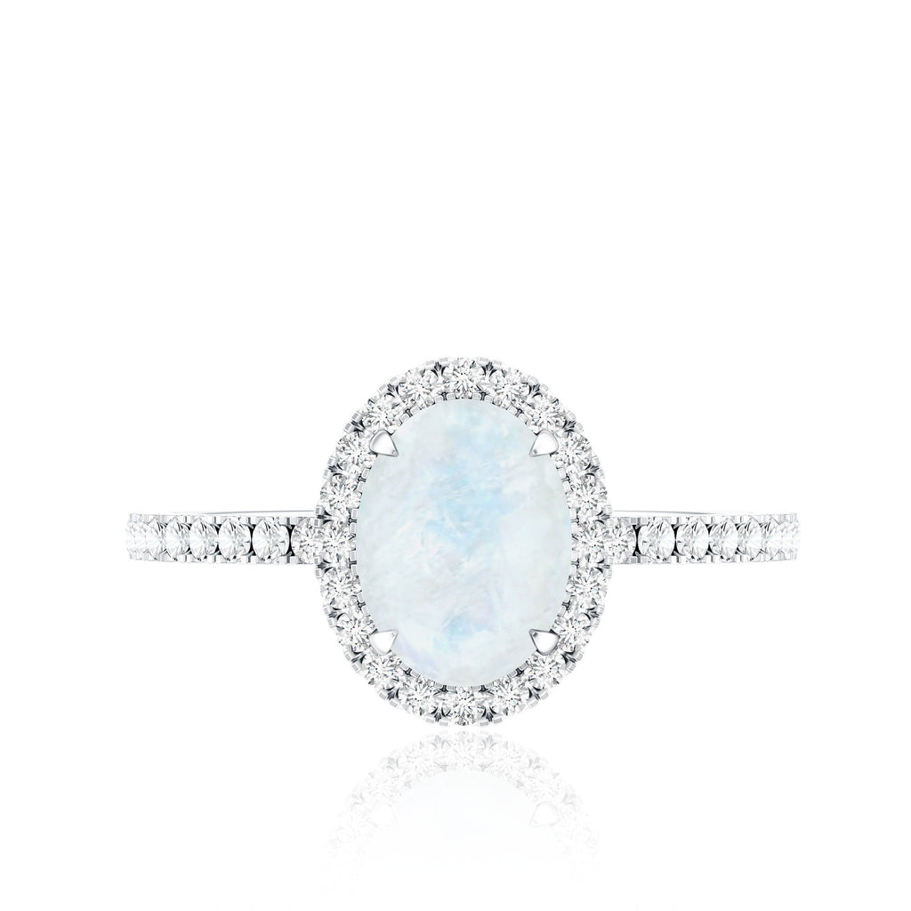 Moonstone Engagement Ring – Oval Moonstone Ring with Diamond Halo | Rosec Jewels