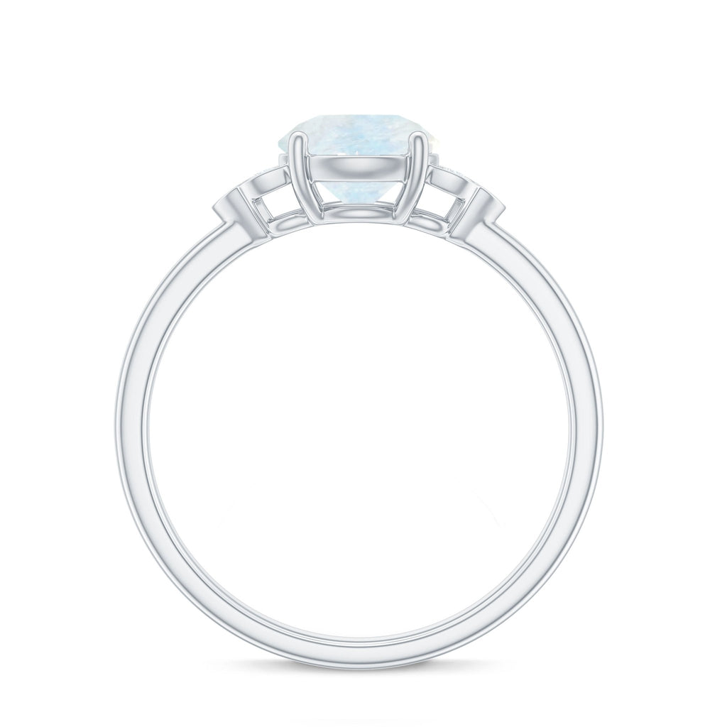 Moonstone Engagement Ring – Solitaire Blue Gemstone With Diamond Trio In Gold