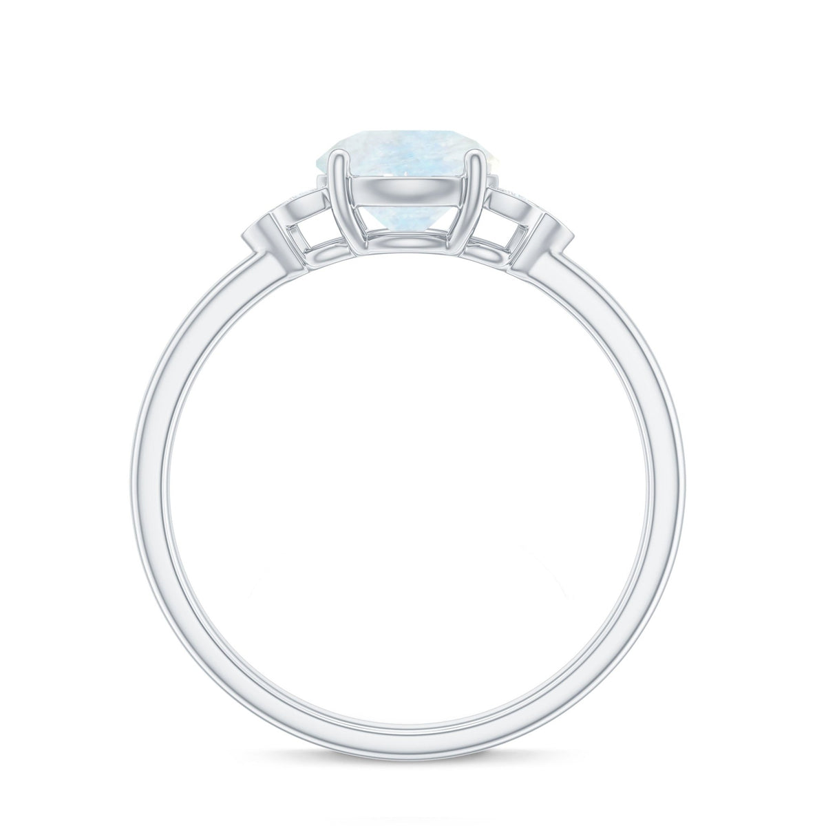 Moonstone Engagement Ring – Solitaire Blue Gemstone With Diamond Trio In Gold