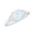 Moonstone Engagement Ring – Solitaire Blue Gemstone With Diamond Trio In Gold