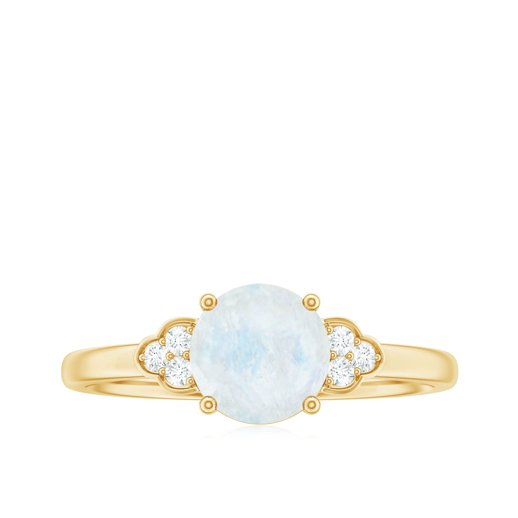 Moonstone Engagement Ring – Solitaire Blue Gemstone With Diamond Trio In Gold