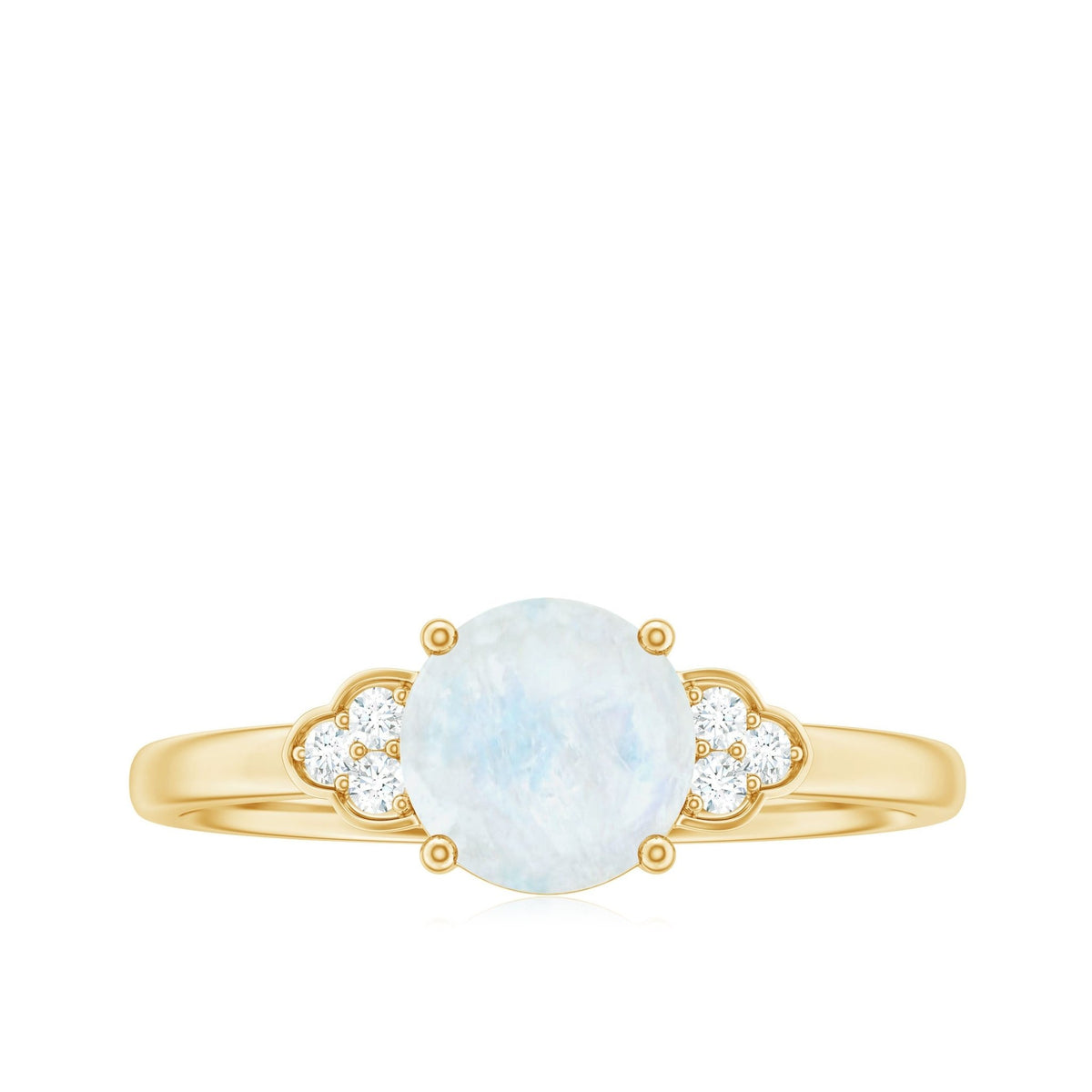 Moonstone Engagement Ring – Solitaire Blue Gemstone With Diamond Trio In Gold