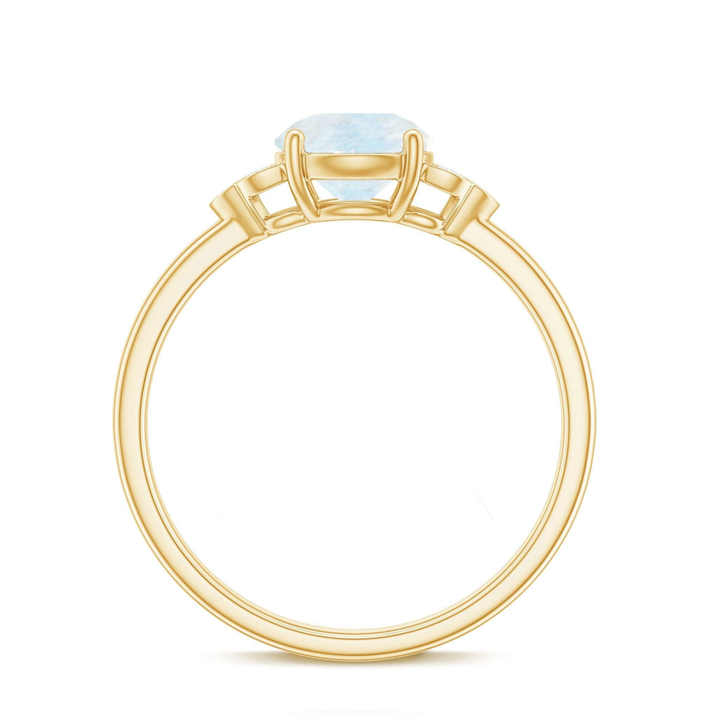 Moonstone Engagement Ring – Solitaire Blue Gemstone With Diamond Trio In Gold