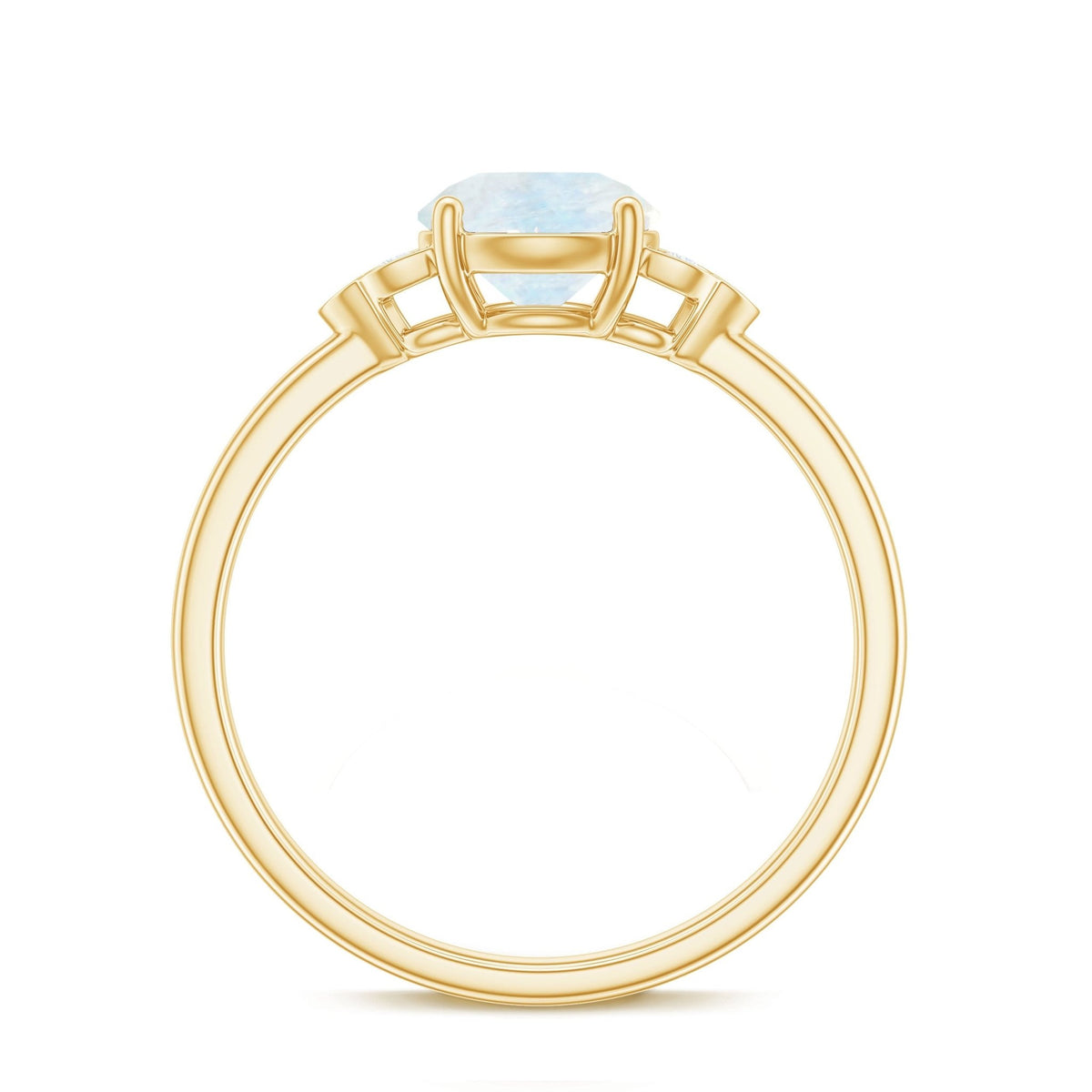 Moonstone Engagement Ring – Solitaire Blue Gemstone With Diamond Trio In Gold
