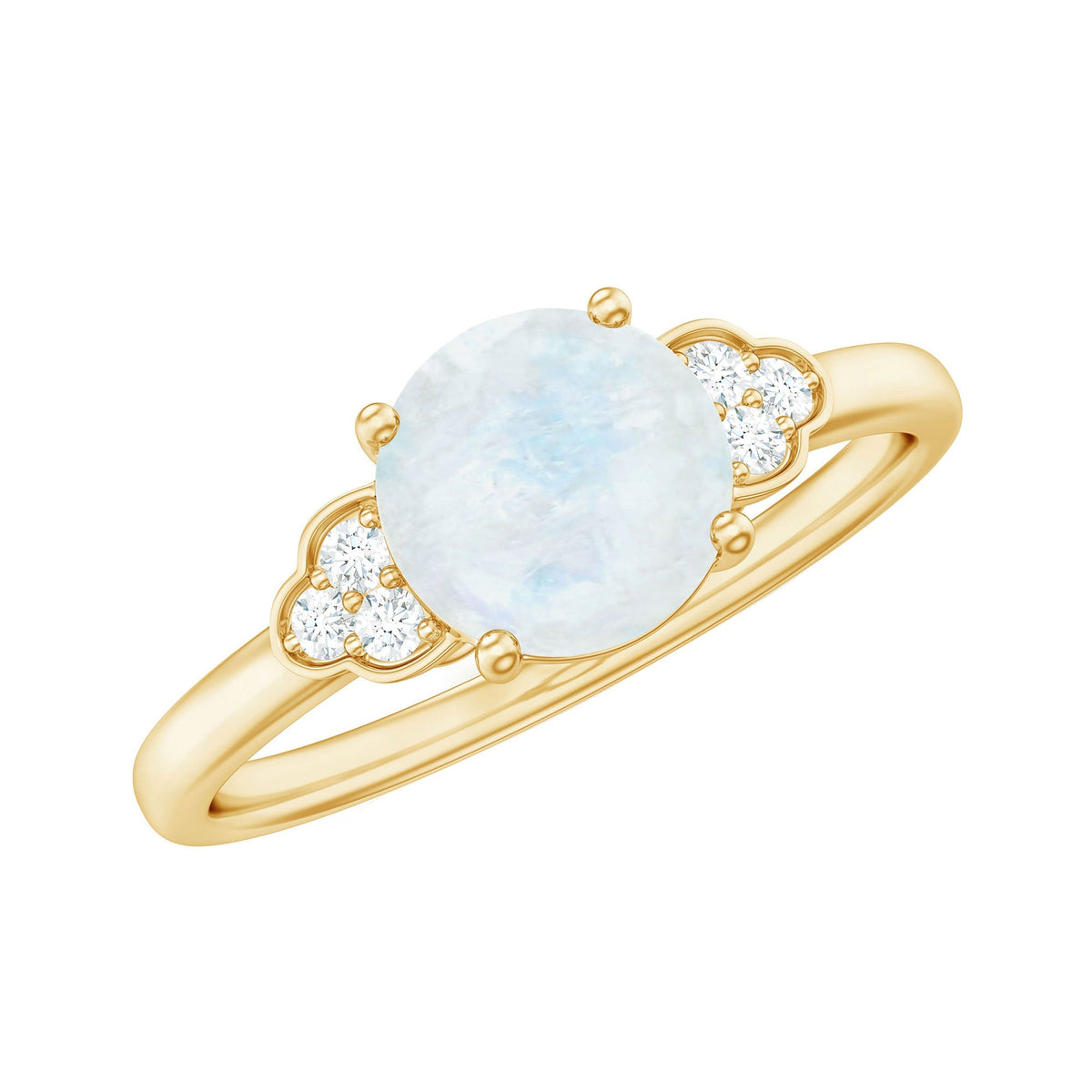 Moonstone Engagement Ring – Solitaire Blue Gemstone With Diamond Trio In Gold