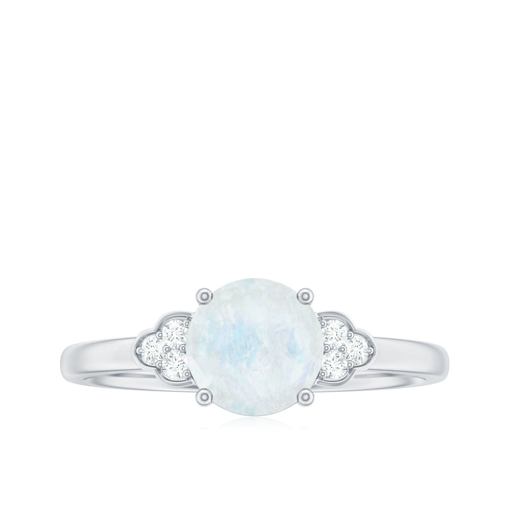 Moonstone Engagement Ring – Solitaire Blue Gemstone With Diamond Trio In Gold