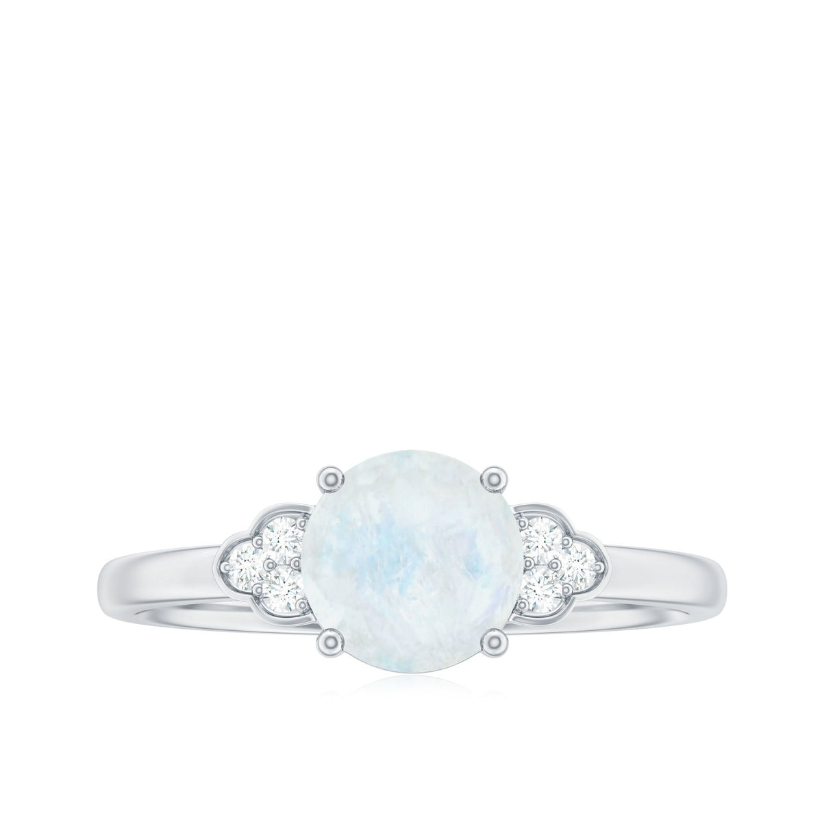 Moonstone Engagement Ring – Solitaire Blue Gemstone With Diamond Trio In Gold