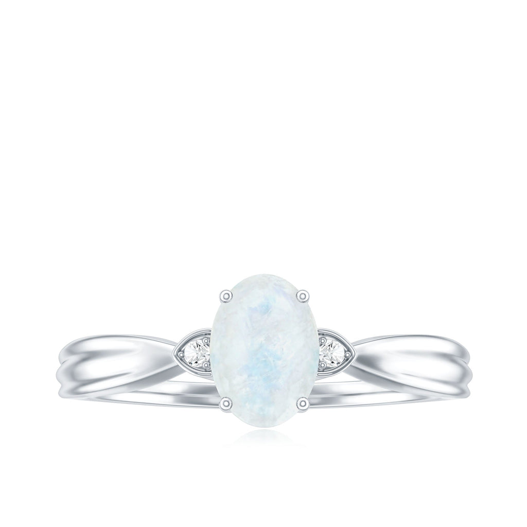 Moonstone Solitaire Ring – Oval Cut AAA Quality Diamond Engagement Band