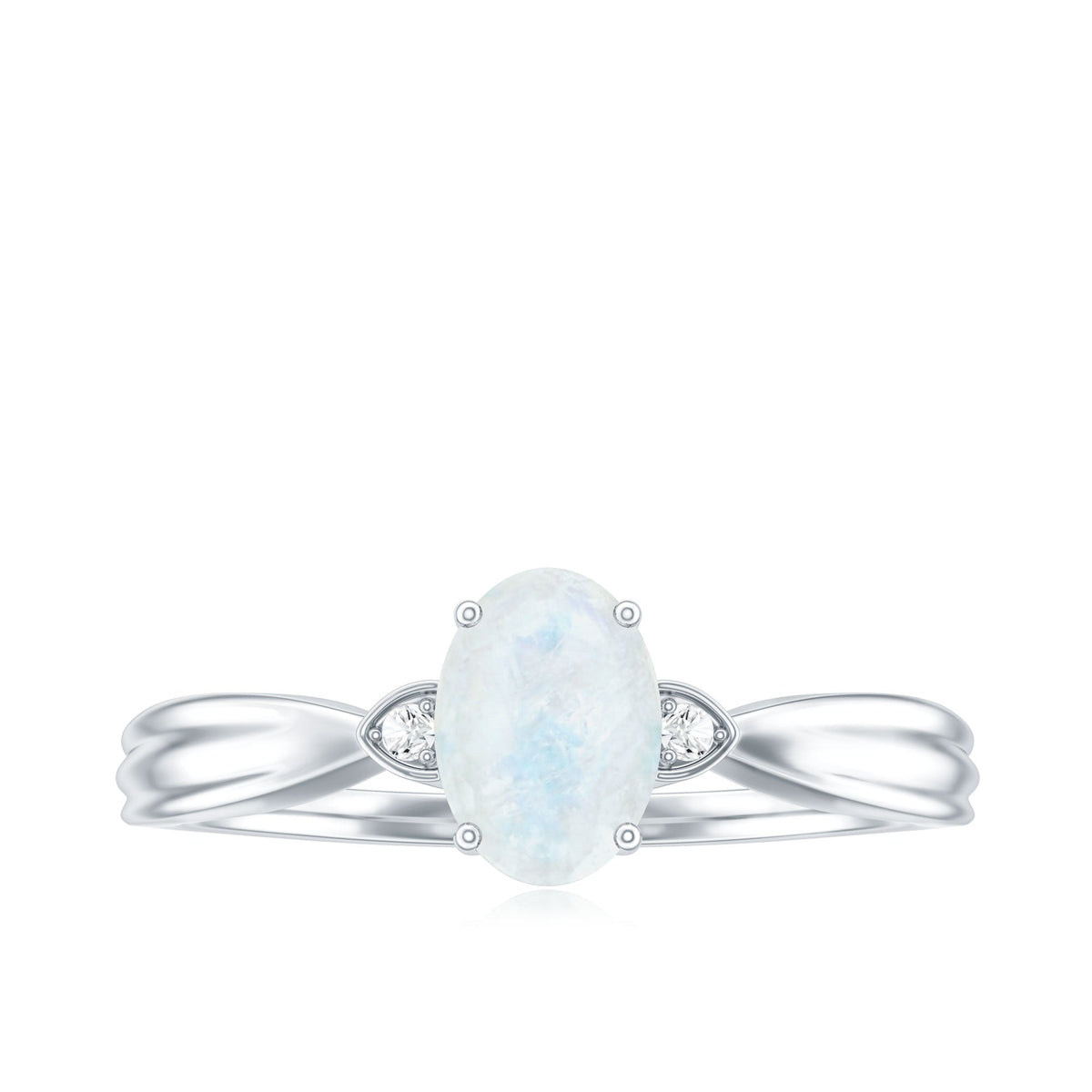 Moonstone Solitaire Ring – Oval Cut AAA Quality Diamond Engagement Band