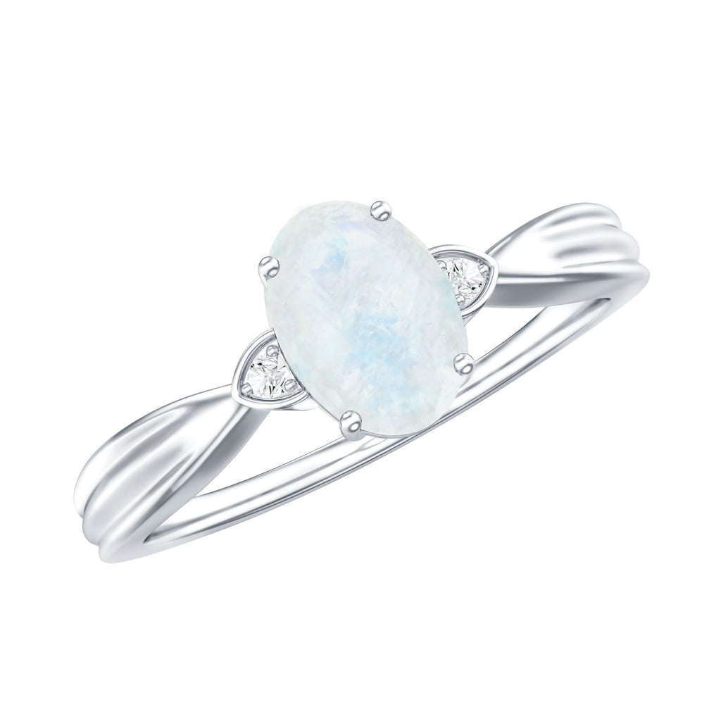Moonstone Solitaire Ring – Oval Cut AAA Quality Diamond Engagement Band