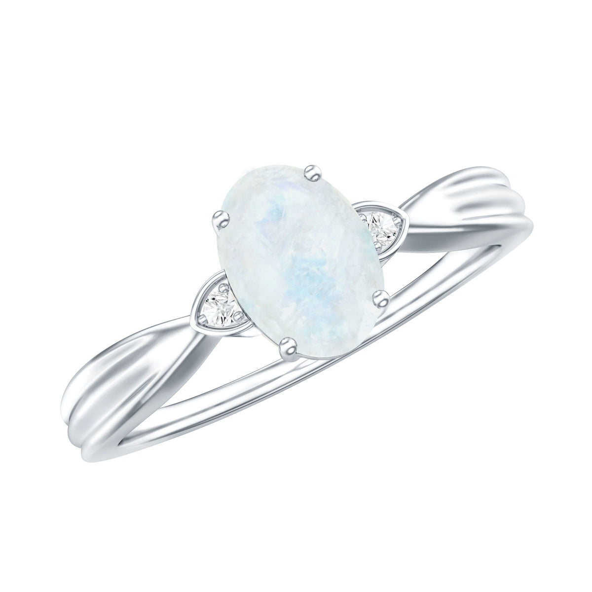 Moonstone Solitaire Ring – Oval Cut AAA Quality Diamond Engagement Band
