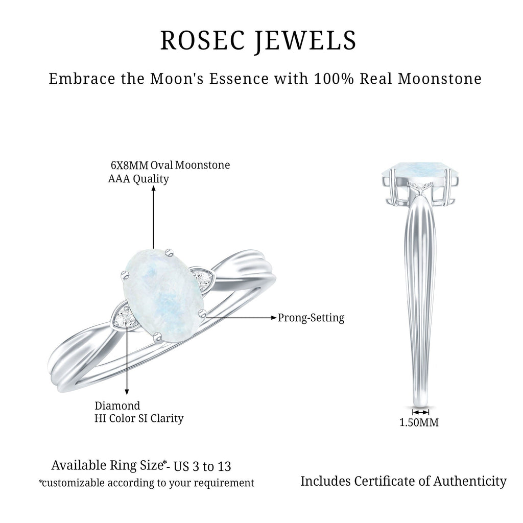 Moonstone Solitaire Ring – Oval Cut AAA Quality Diamond Engagement Band