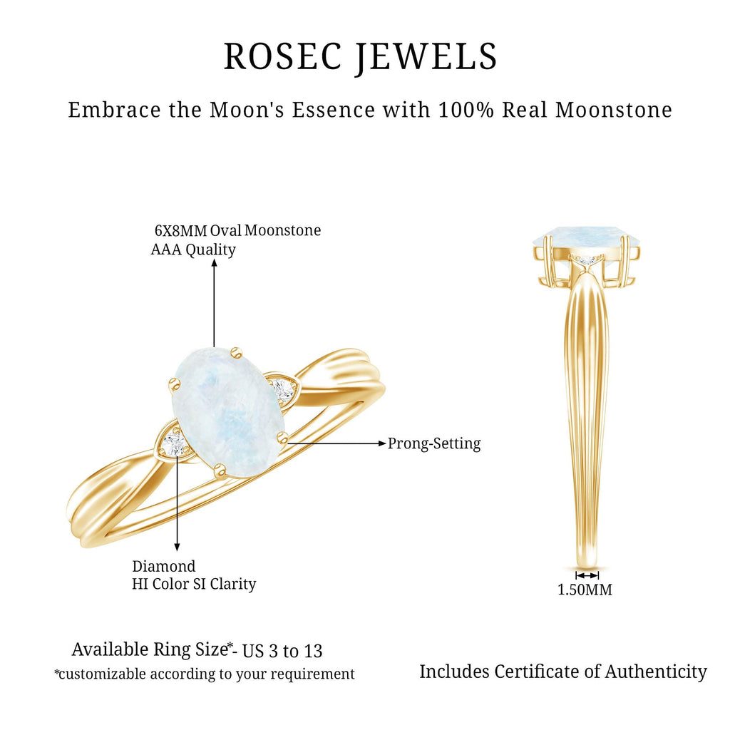 Moonstone Solitaire Ring – Oval Cut AAA Quality Diamond Engagement Band