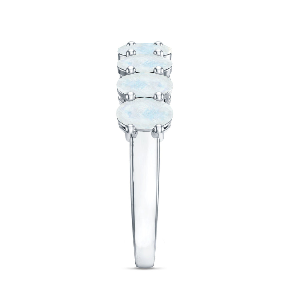 Moonstone Wedding Band – Oval Half Eternity Ring With Light Blue Gemstones