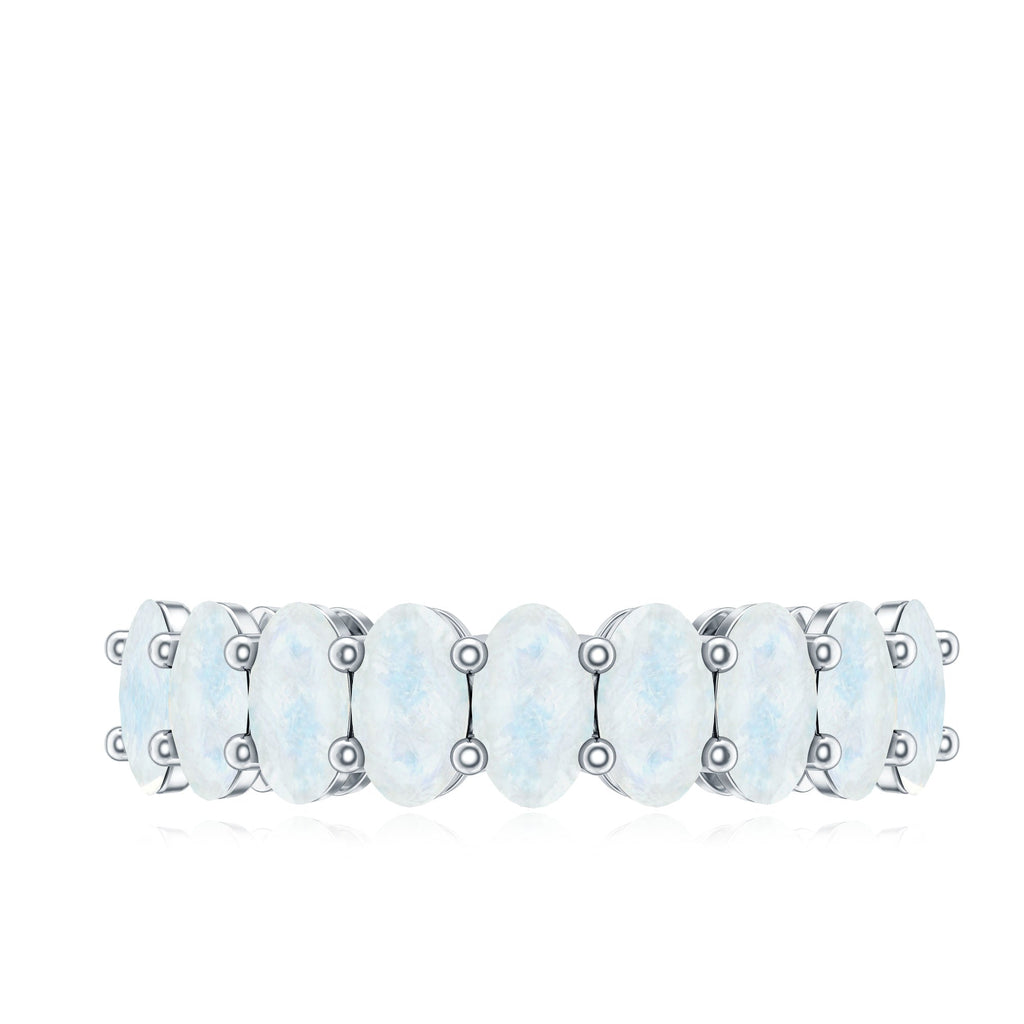 Moonstone Wedding Band – Oval Half Eternity Ring With Light Blue Gemstones