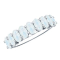 Moonstone Wedding Band – Oval Half Eternity Ring With Light Blue Gemstones