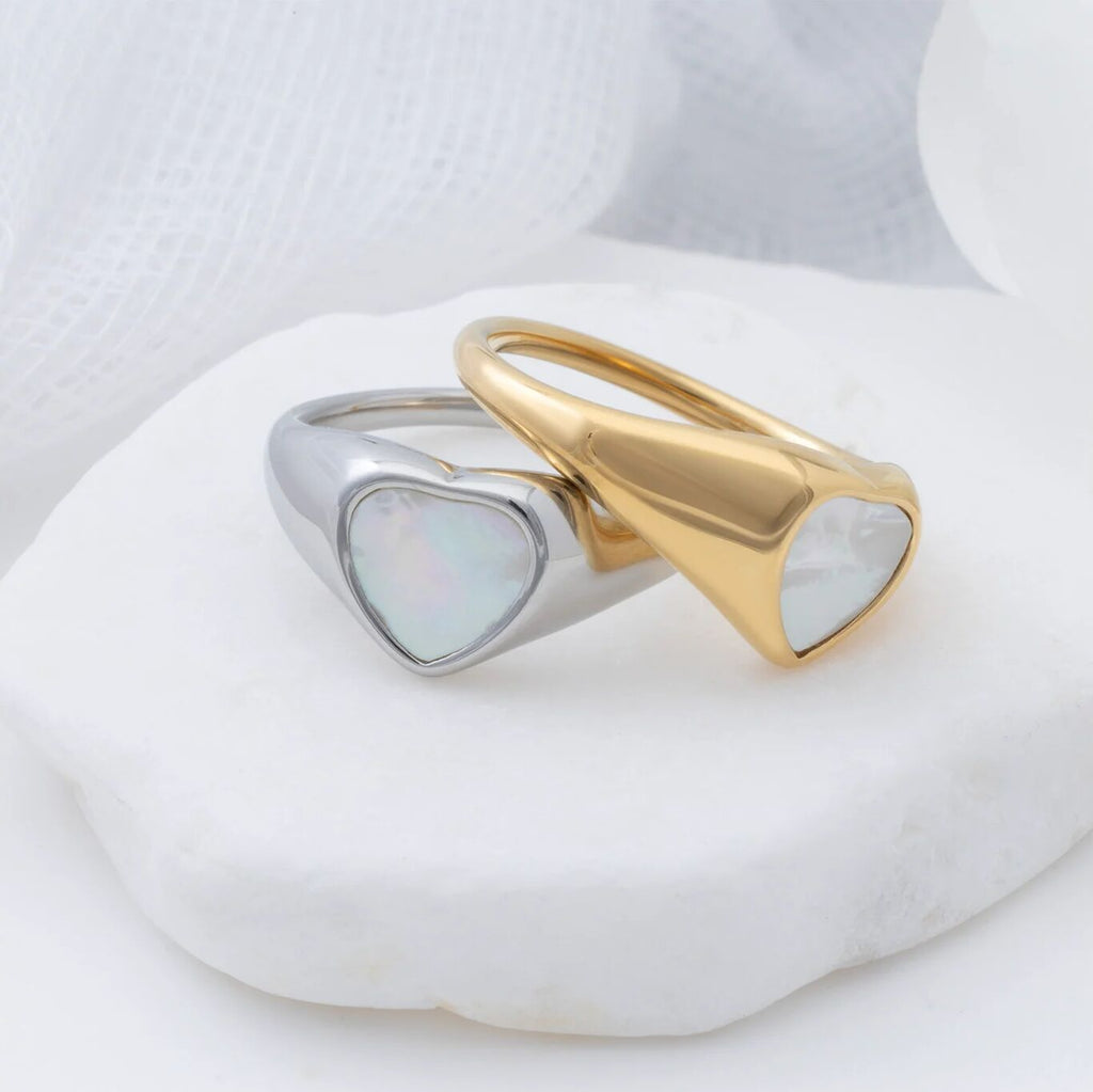 18K Gold PVD Stainless Steel MOP Signet Ring- gold and silver studio