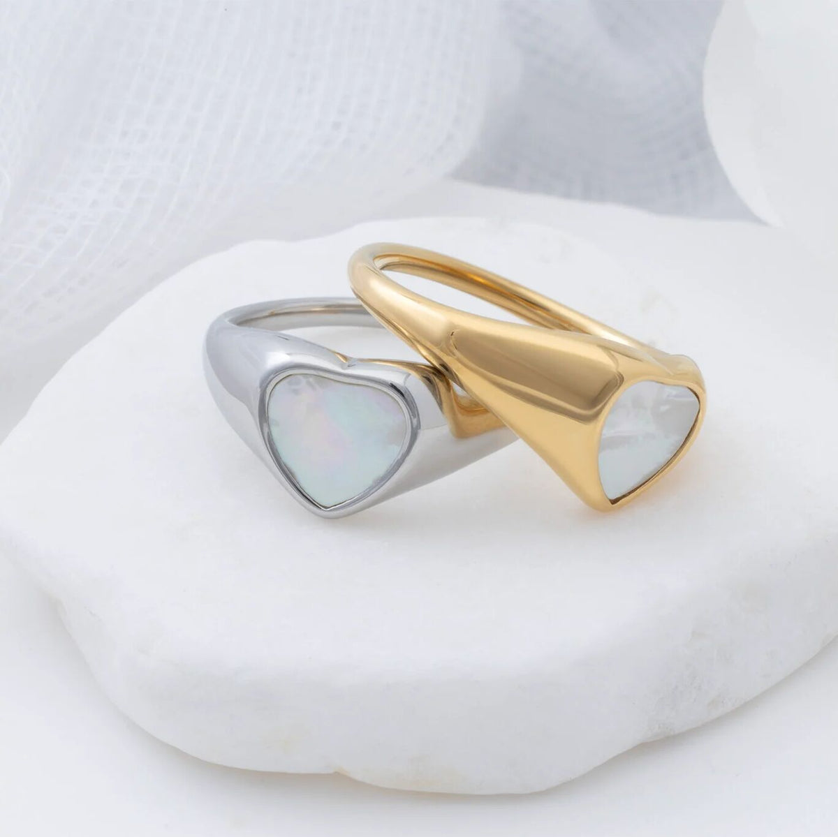 18K Gold PVD Stainless Steel MOP Signet Ring- gold and silver studio