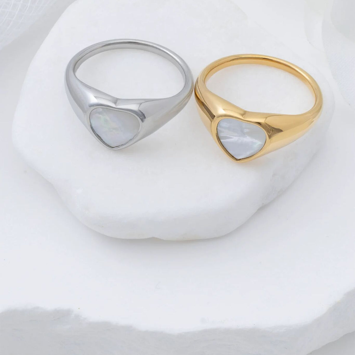 18K Gold PVD Stainless Steel MOP Signet Ring- gold and silver studio