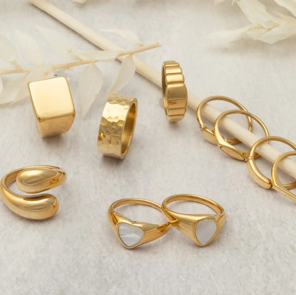 18K Gold PVD Stainless Steel MOP Signet Ring- Ring Collection -gold