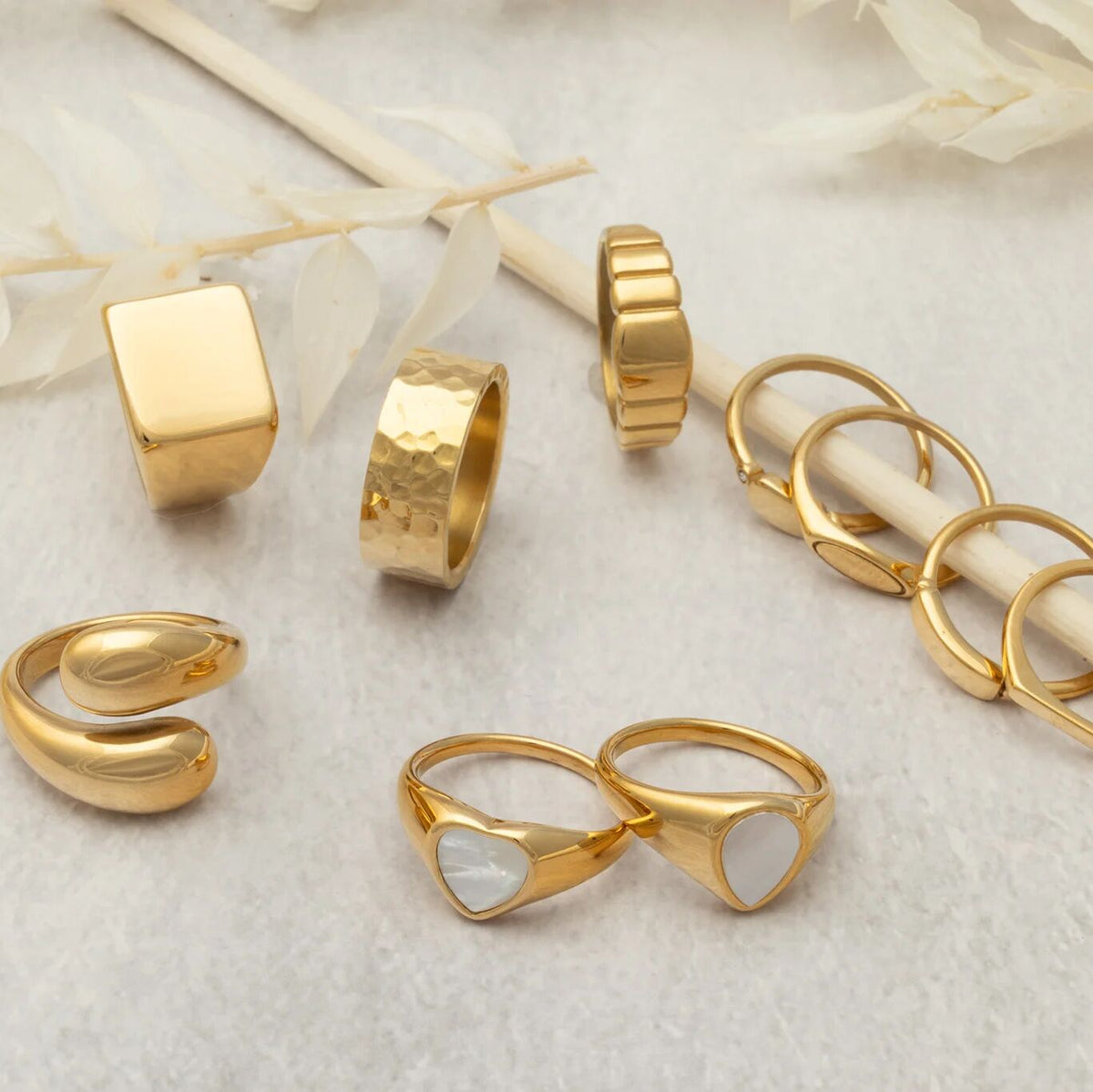 18K Gold PVD Stainless Steel MOP Signet Ring- Ring Collection -gold