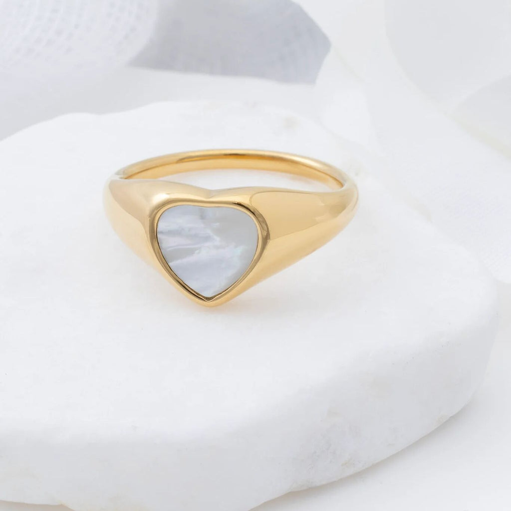 18K Gold PVD Stainless Steel MOP Signet Ring- gold studio