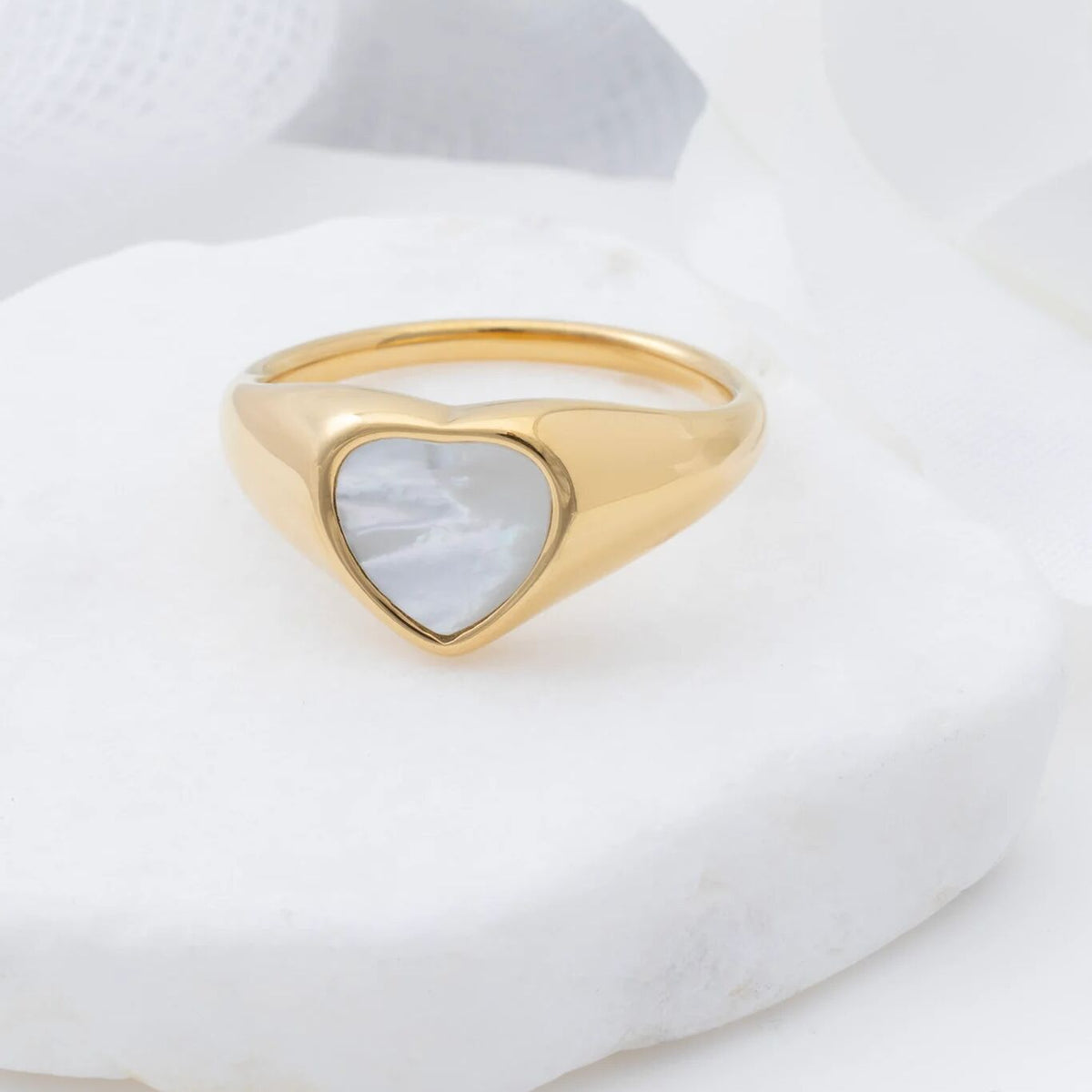 18K Gold PVD Stainless Steel MOP Signet Ring- gold studio
