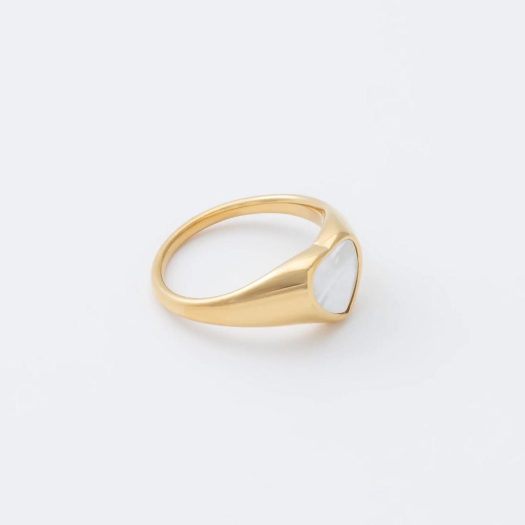 18K Gold PVD Stainless Steel MOP Signet Ring- gold studio