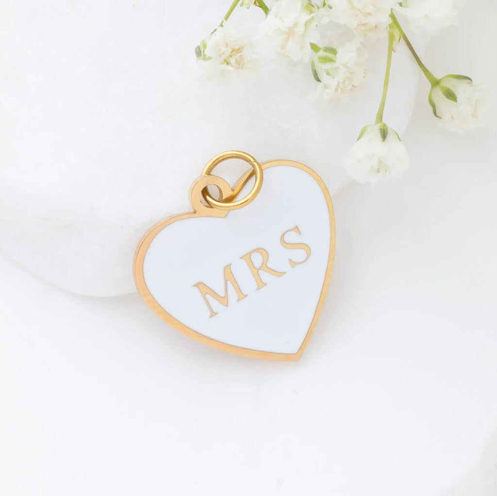 18K Gold PVD Stainless Steel White Heart Mrs Charm- gold studio 