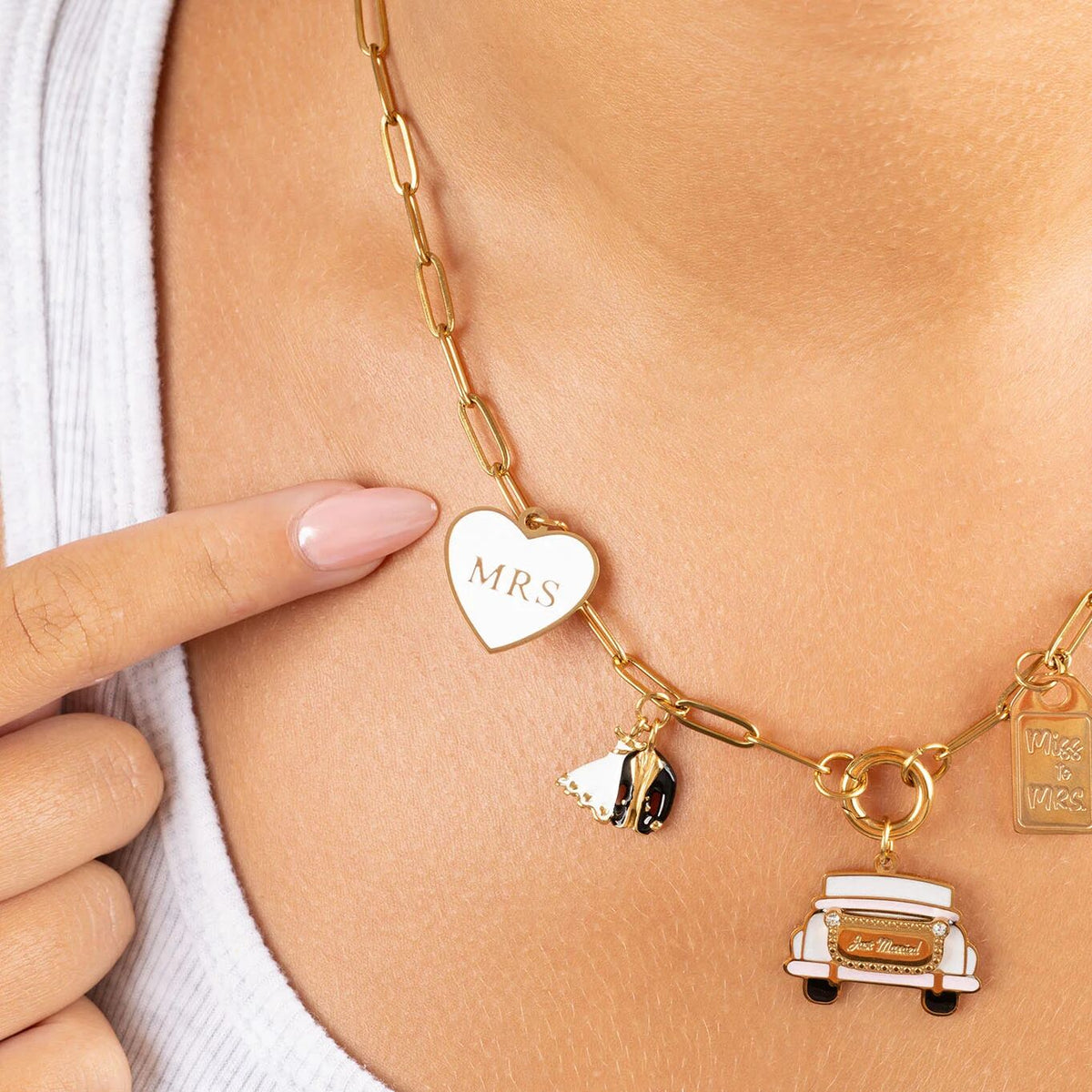 18K Gold PVD Stainless Steel White Heart Mrs Charm- gold model collection shot 