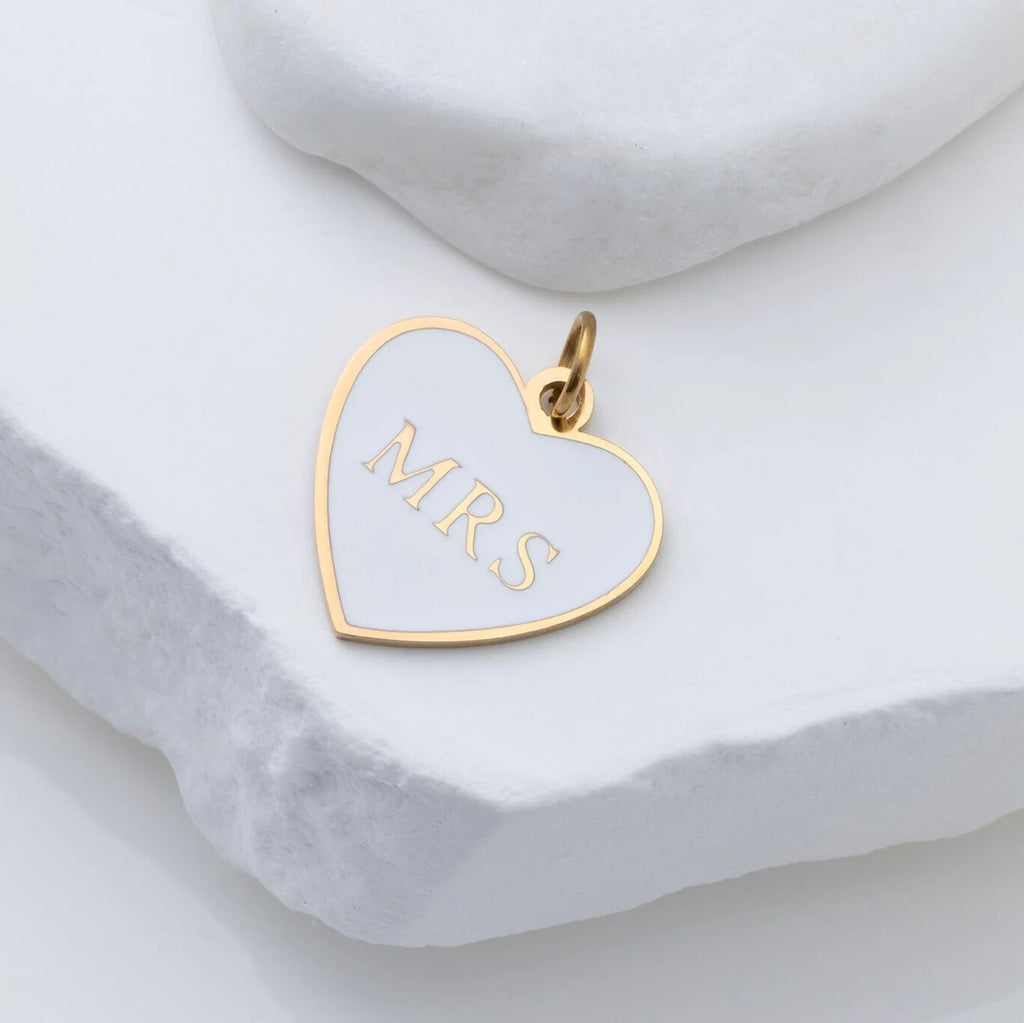18K Gold PVD Stainless Steel White Heart Mrs Charm- gold studio 