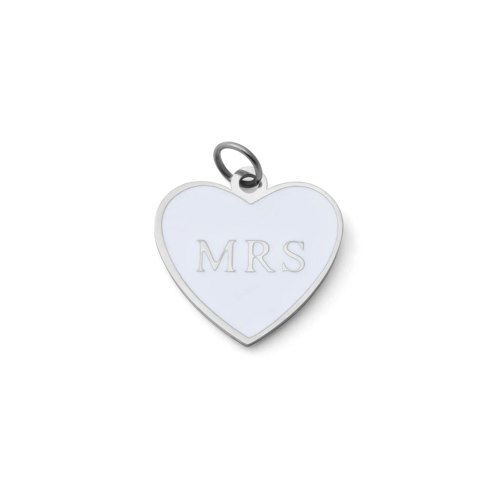18K Gold PVD Stainless Steel White Heart Mrs Charm- silver main 