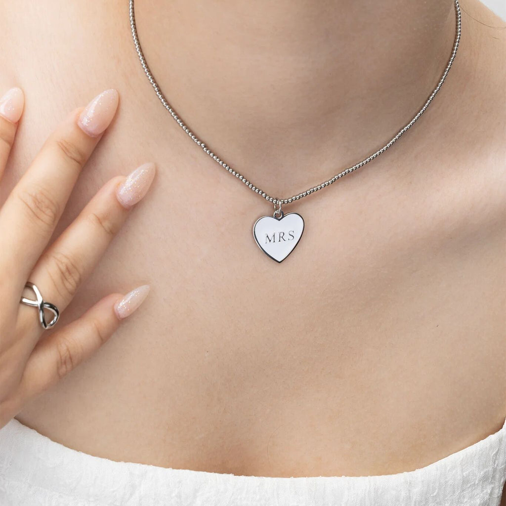 18K Gold PVD Stainless Steel White Heart Mrs Charm- silver model 