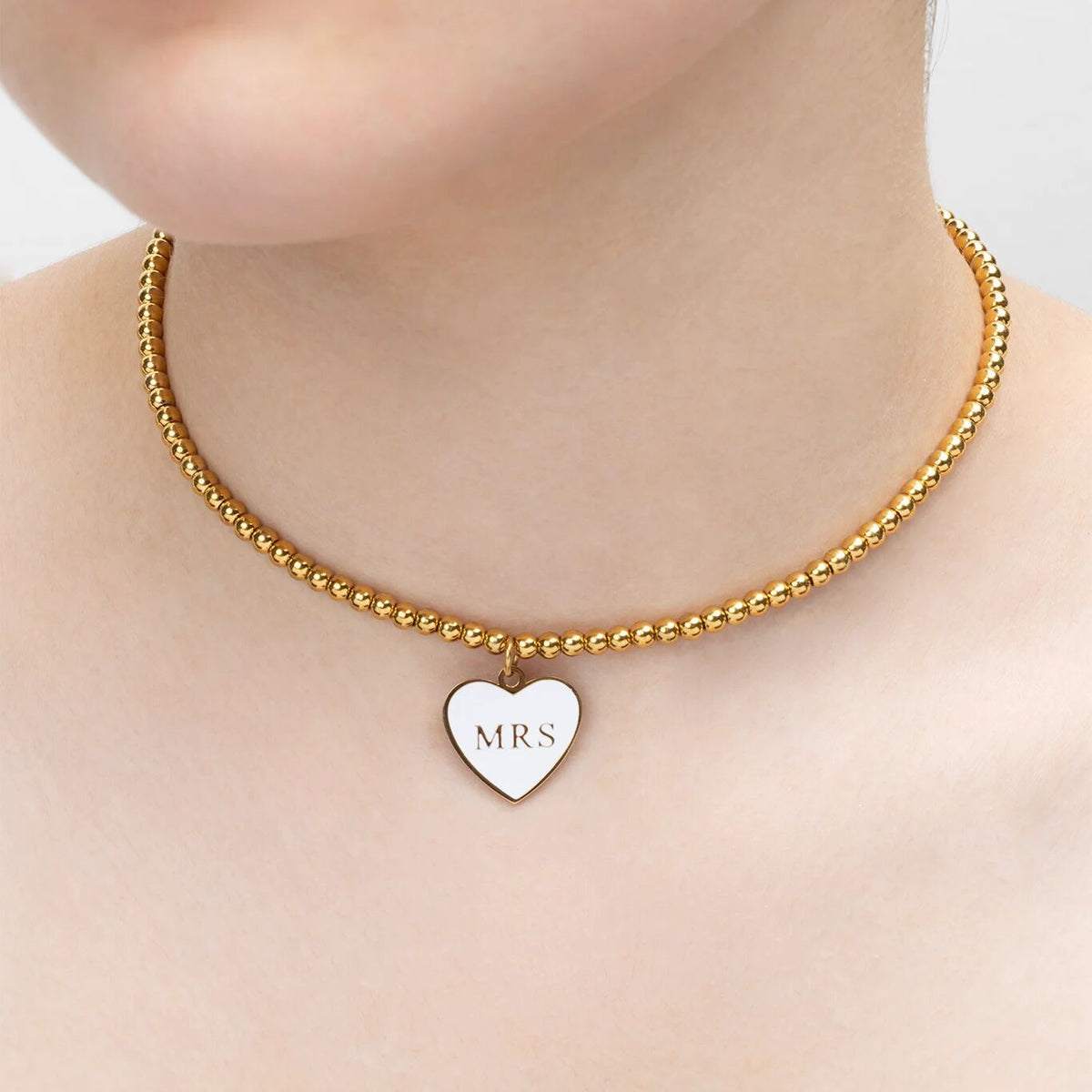 18K Gold PVD Stainless Steel White Heart Mrs Charm- gold odel 