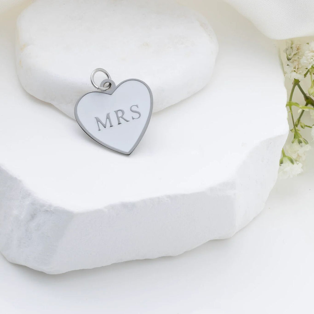 18K Gold PVD Stainless Steel White Heart Mrs Charm- silver studio 