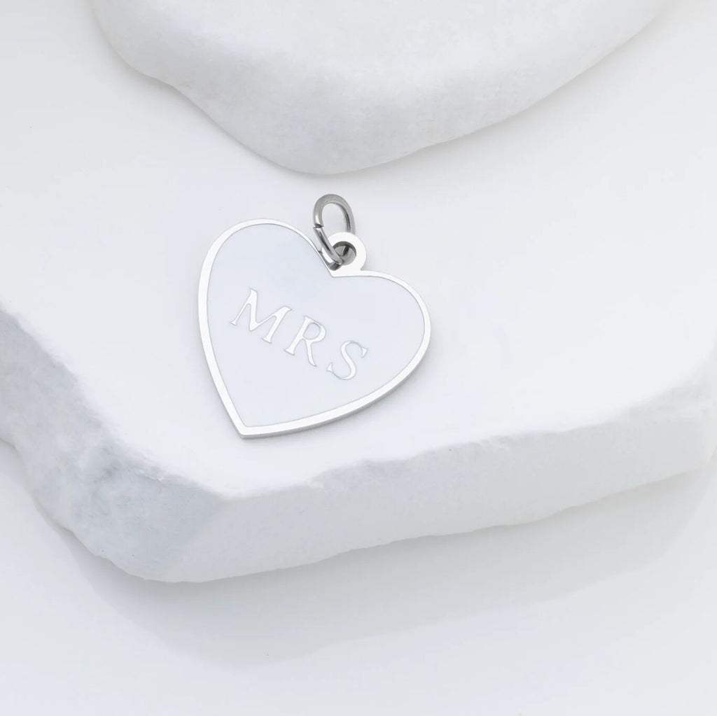 18K Gold PVD Stainless Steel White Heart Mrs Charm- silver studio 