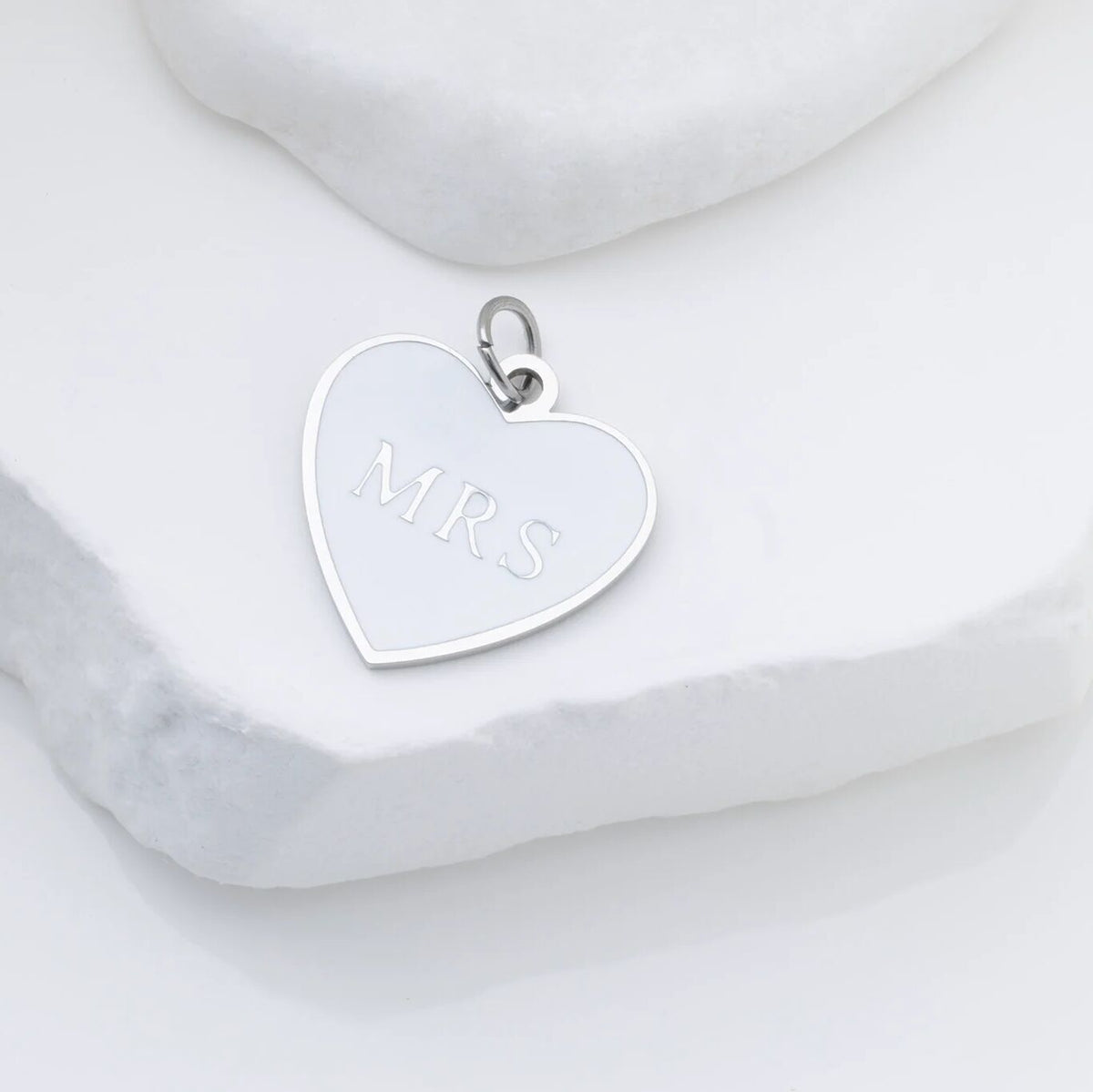 18K Gold PVD Stainless Steel White Heart Mrs Charm- silver studio 