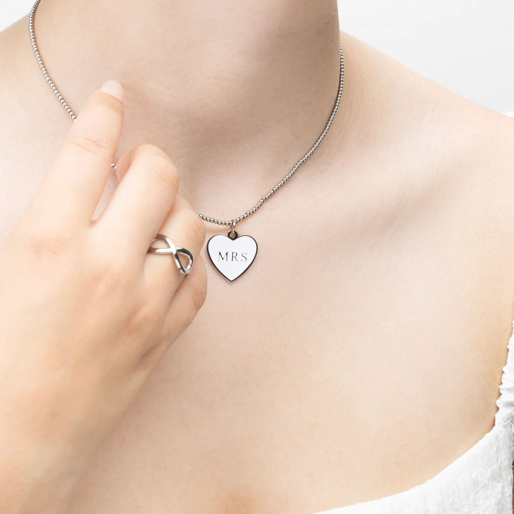 18K Gold PVD Stainless Steel White Heart Mrs Charm- silver model 