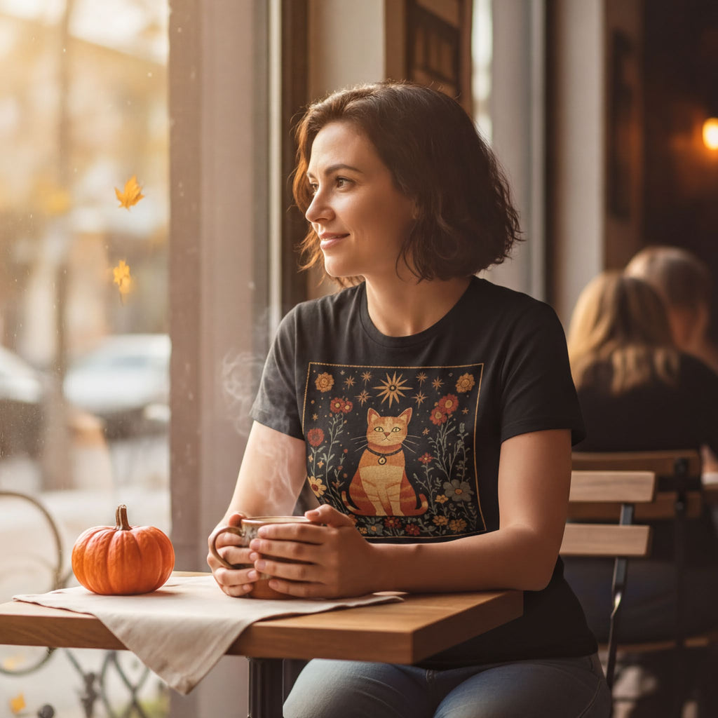 Mystical Cat T-Shirt – Vintage Fall Tee | Cozy Autumn Shirt With Orange Tabby - T-Shirt | Sunflower Soul Boutique