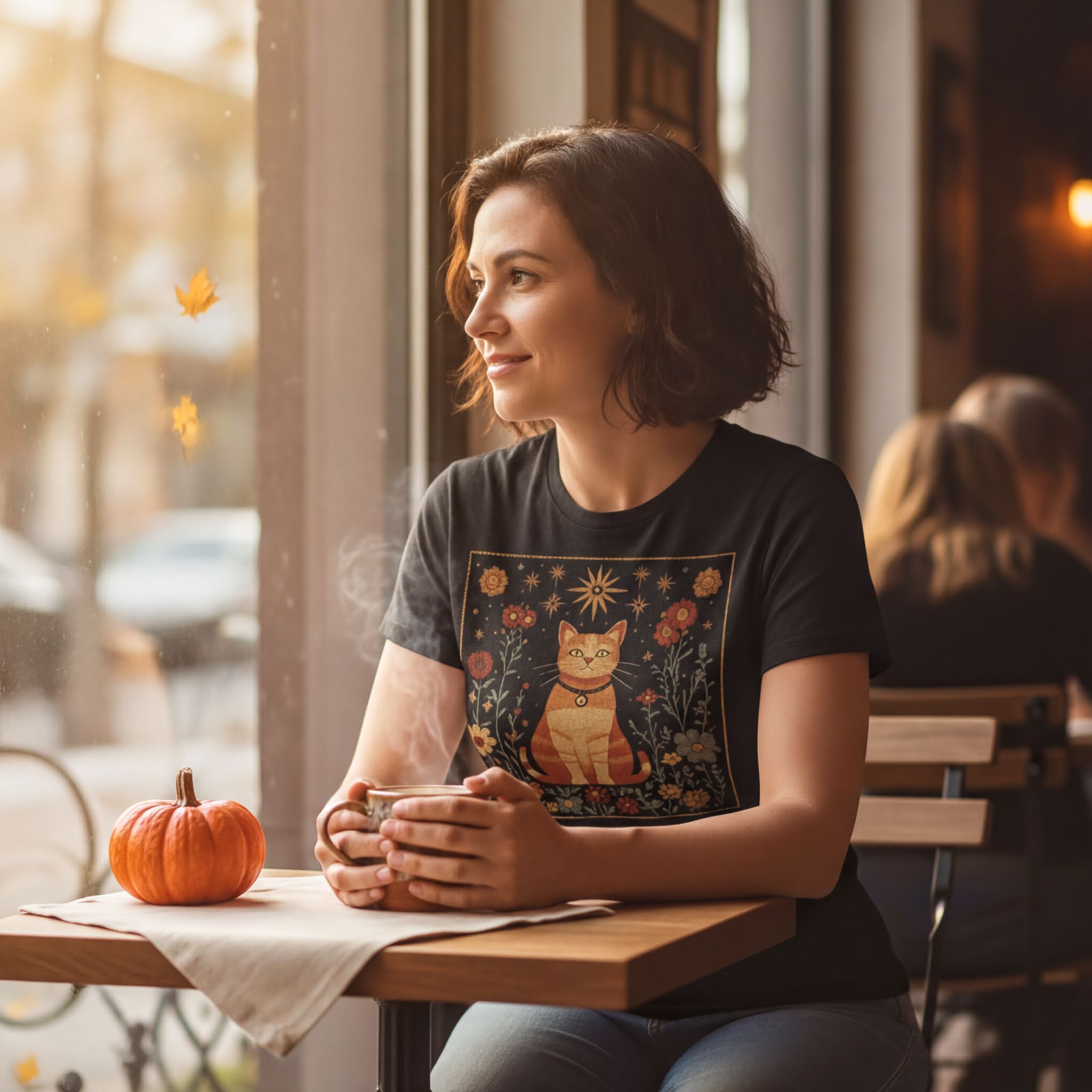 Mystical Cat T-Shirt – Vintage Fall Tee | Cozy Autumn Shirt With Orange Tabby - T-Shirt | Sunflower Soul Boutique