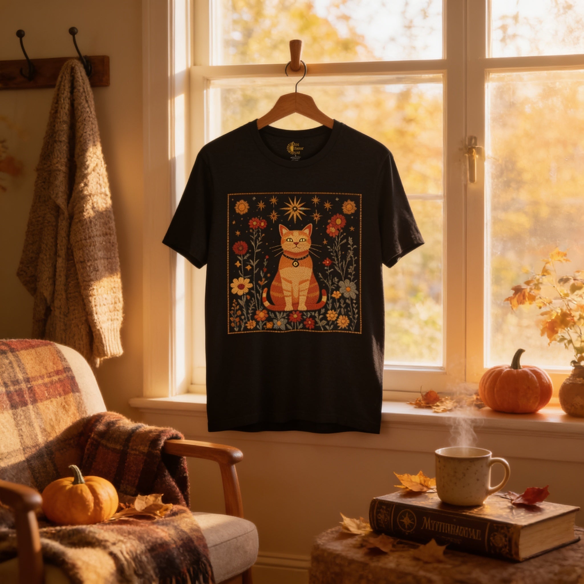 Mystical Cat T-Shirt – Vintage Fall Tee | Cozy Autumn Shirt With Orange Tabby - T-Shirt | Sunflower Soul Boutique