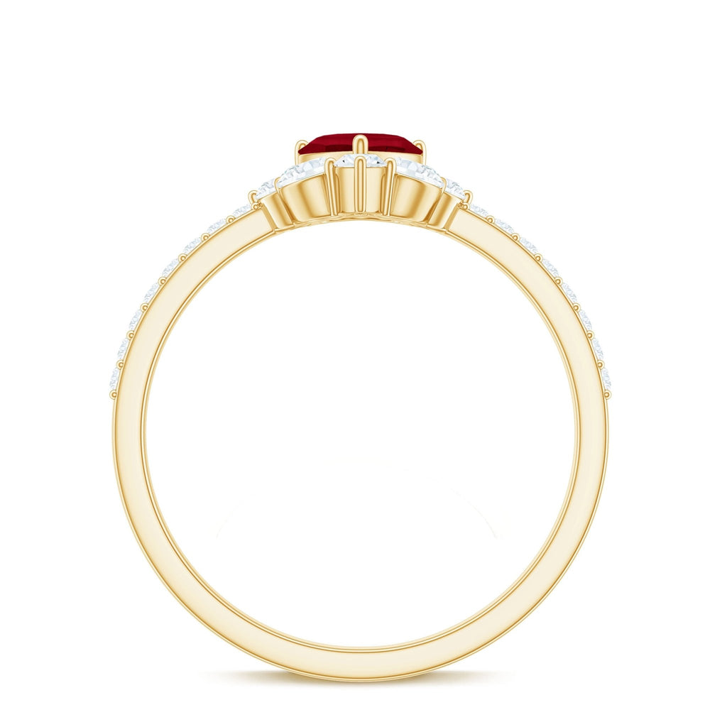 Natural 0.6 Carat Ruby Heart Promise Ring with Diamond for Women