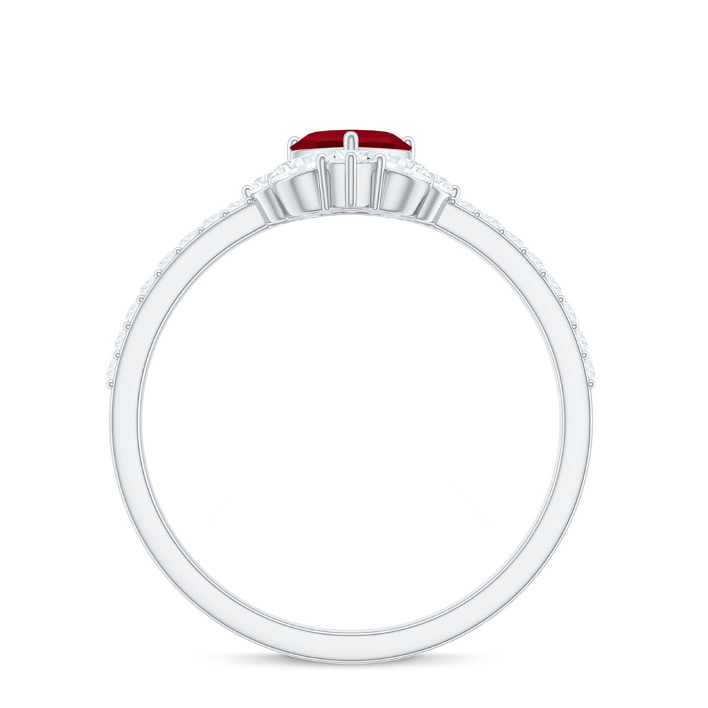 Natural 0.6 Carat Ruby Heart Promise Ring with Diamond for Women