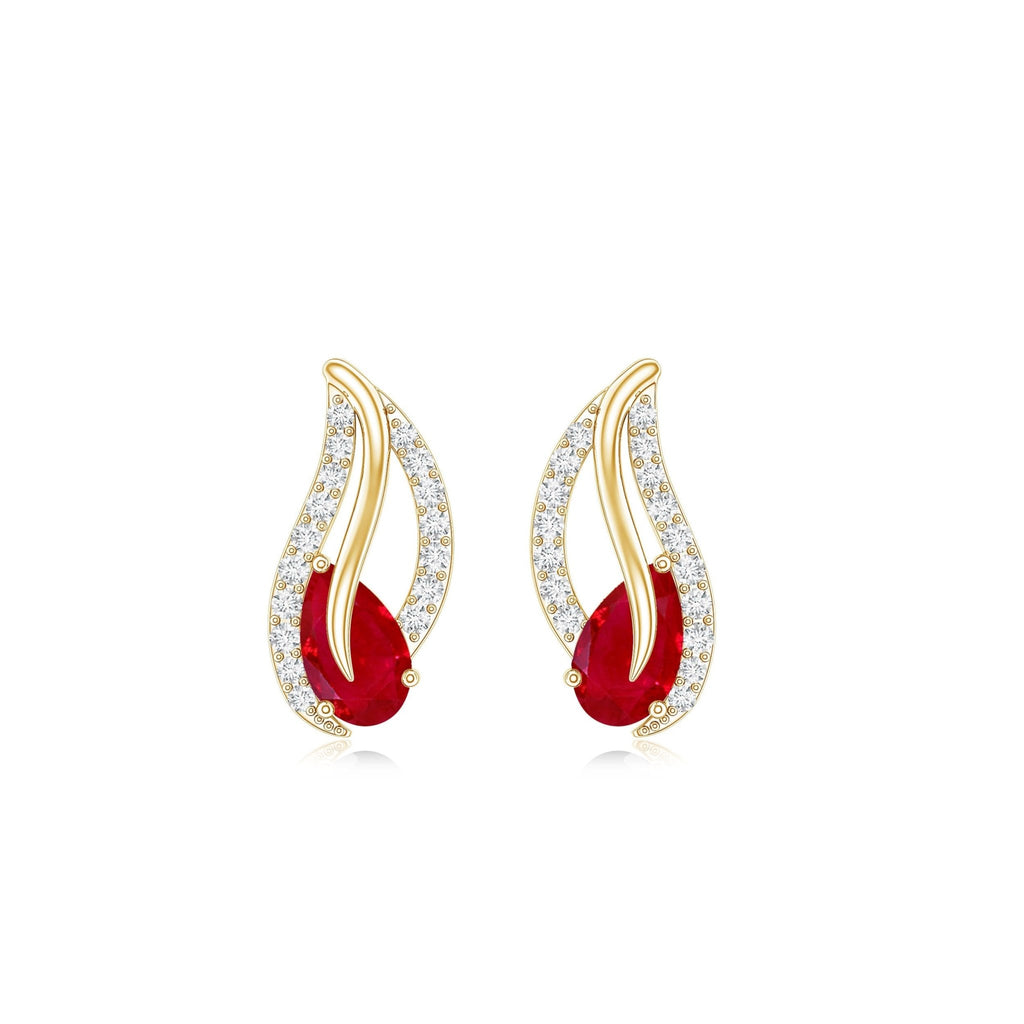 Natural 0.6 Carat Ruby Leaf Earrings with Diamond for Women