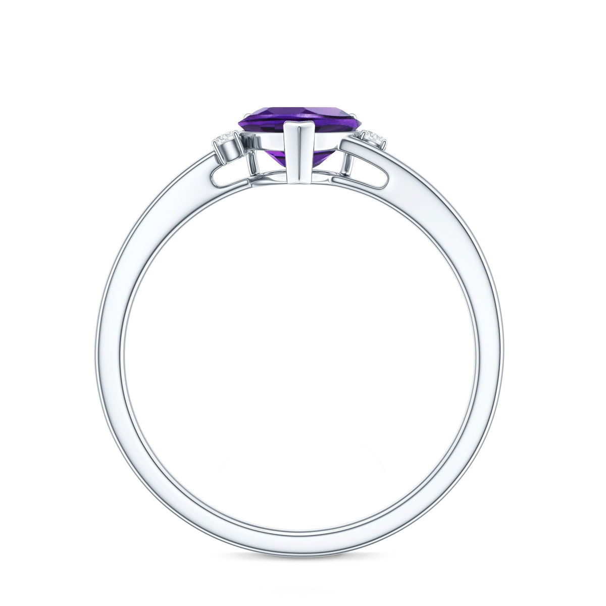 Natural 0.9 Carat Amethyst Heart Engagement Ring with Moissanite