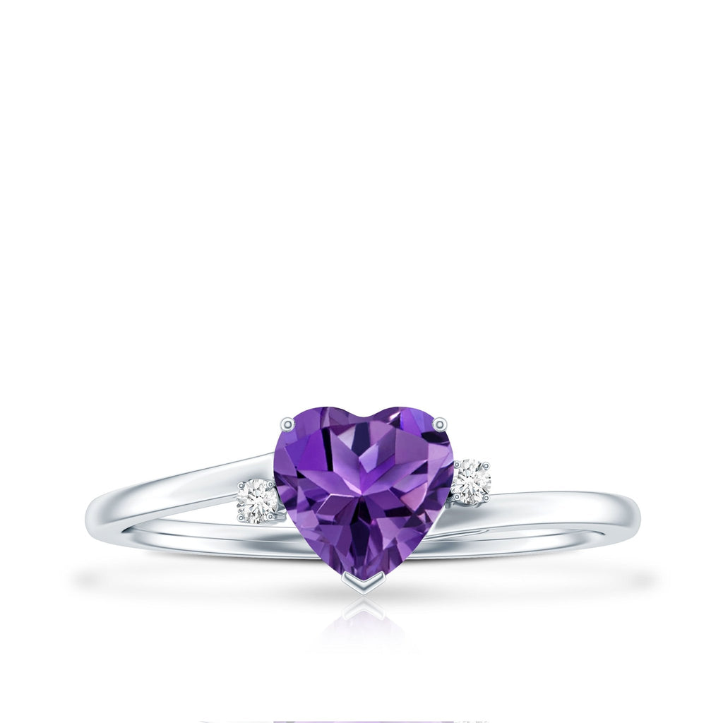 Natural 0.9 Carat Amethyst Heart Engagement Ring with Moissanite