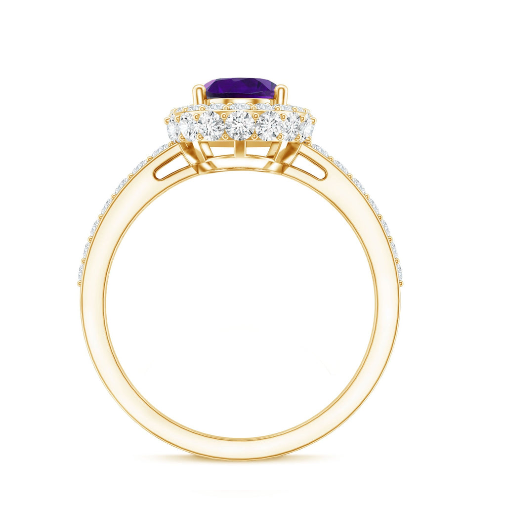 Natural 1 Carat Amethyst Oval Engagement Ring with Moissanite Halo