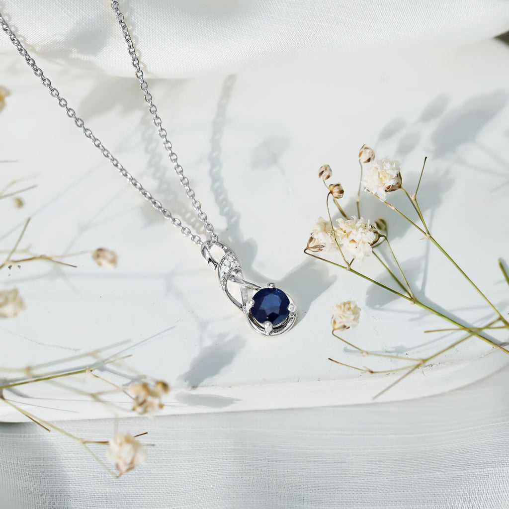 Natural 1 Carat Blue Sapphire Infinity Necklace with Silver Chain
