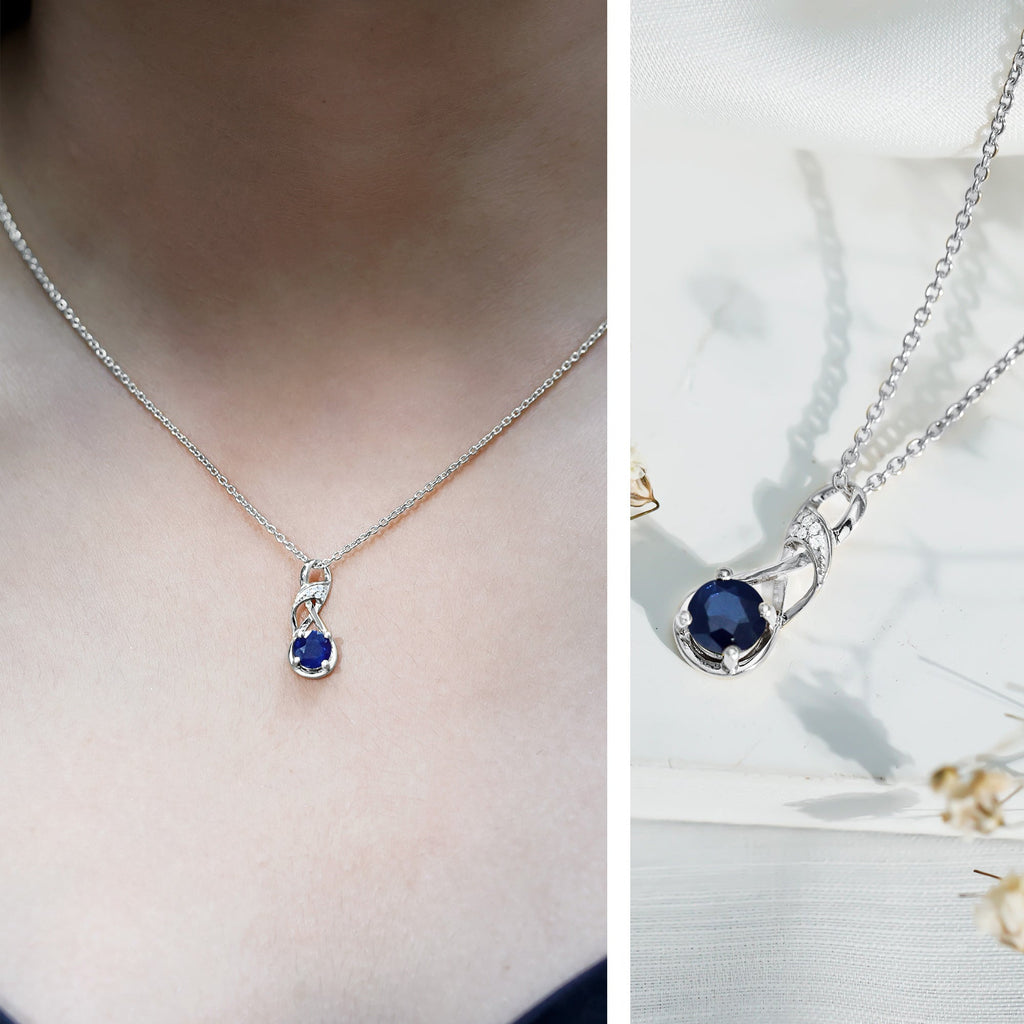 Natural 1 Carat Blue Sapphire Infinity Necklace with Silver Chain