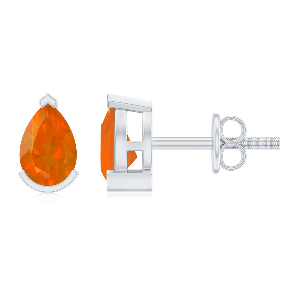 Natural 1 Carat Fire Opal Teardrop Stud Earrings